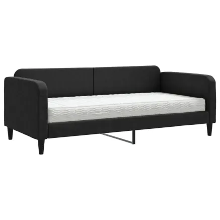 Lit de jour avec matelas noir 90x200 cm tissu 2