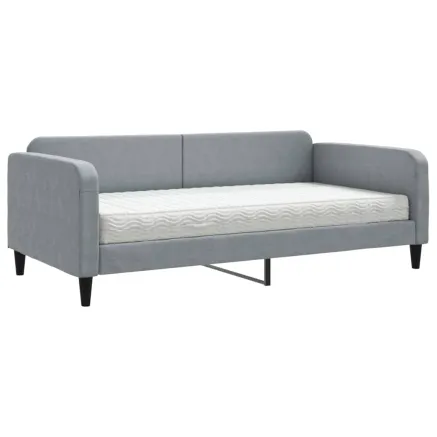Lit de jour avec matelas gris clair 100x200 cm tissu 2