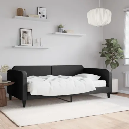 Lit de jour avec matelas noir 100x200 cm tissu