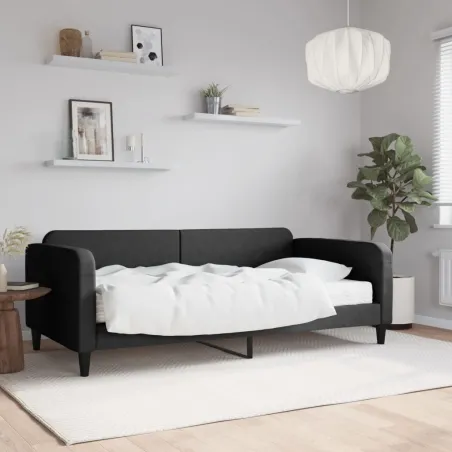 Lit de jour avec matelas noir 100x200 cm tissu