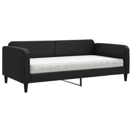 Lit de jour avec matelas noir 100x200 cm tissu 2