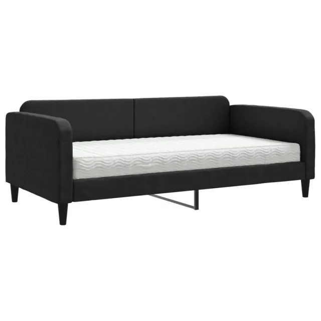 Lit de jour avec matelas noir 100x200 cm tissu