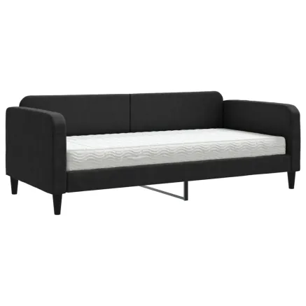 Lit de jour avec matelas noir 90x190 cm tissu 2