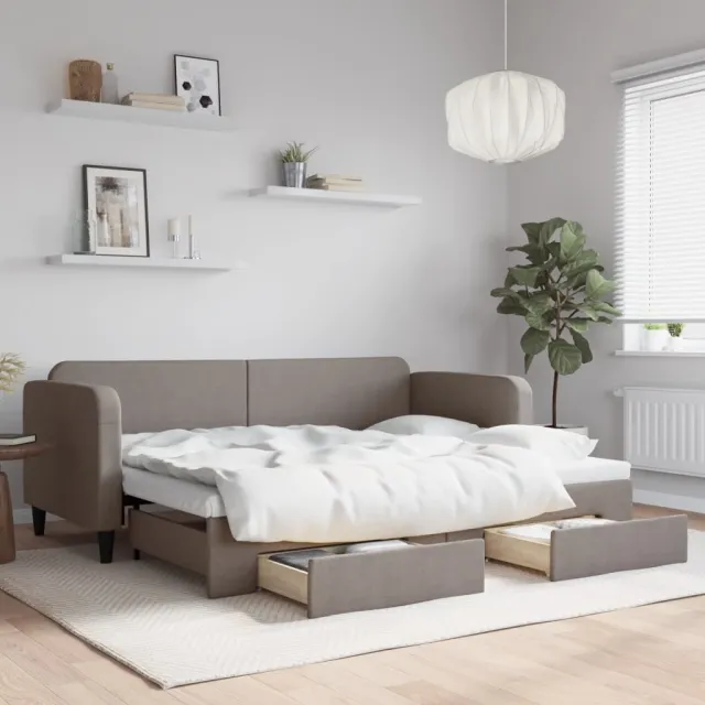 Lit de jour avec gigogne et tiroirs sans matelas taupe 80x200cm