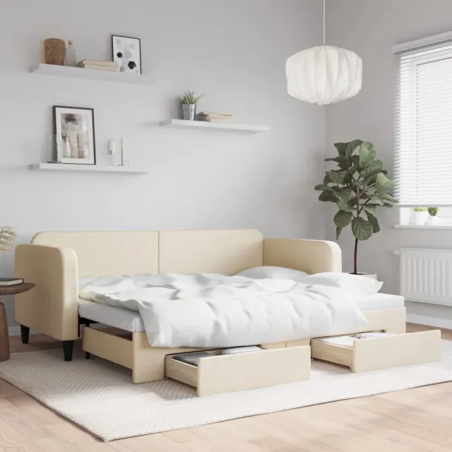 Lit de jour avec gigogne et tiroirs sans matelas crème 80x200cm