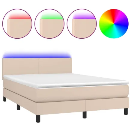 Sommier à lattes de lit avec matelas LED Cappuccino 140x190 cm 2