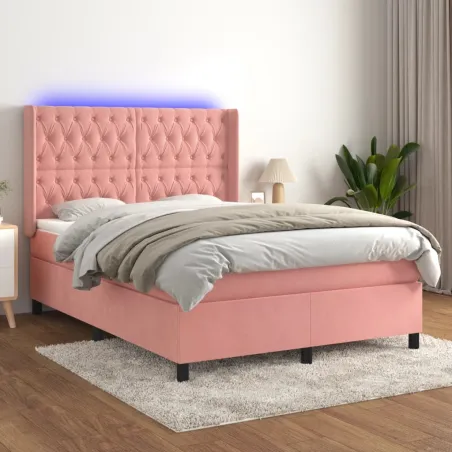 Sommier à lattes de lit matelas et LED Rose 140x200 cm Velours