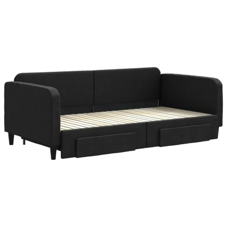 Lit de jour avec gigogne et tiroirs sans matelas noir 100x200cm