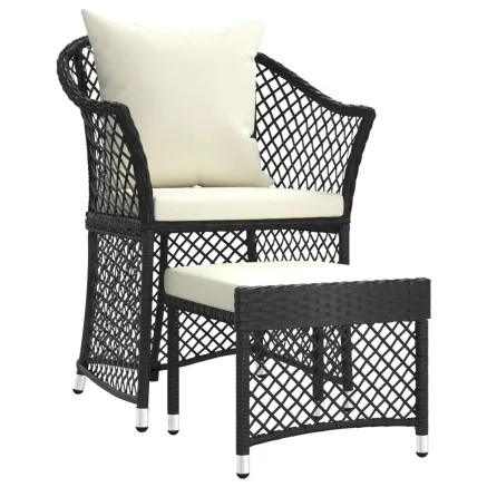 Salon de jardin 2 pcs avec coussins Noir Résine tressée 2