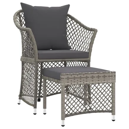 Salon de jardin 2 pcs avec coussins Gris Résine tressée 2