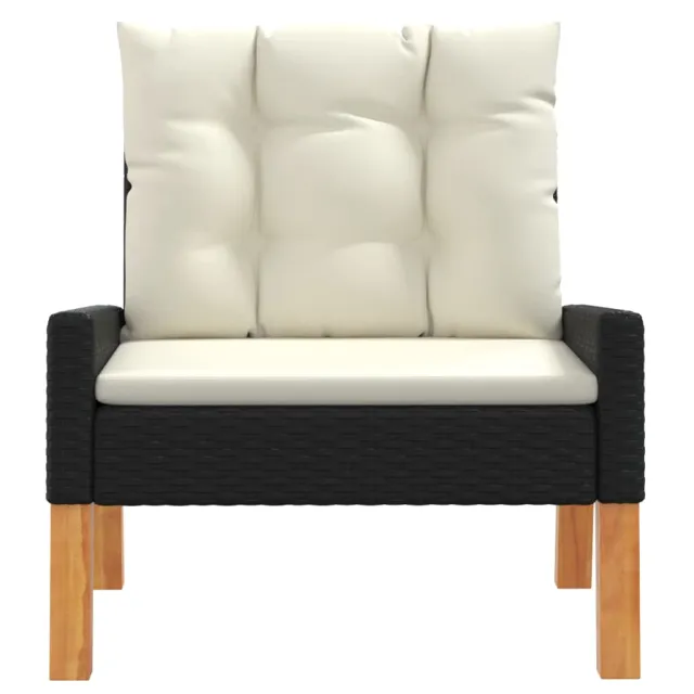 Salon de jardin 4 pcs et coussins Résine tressée et bois massif