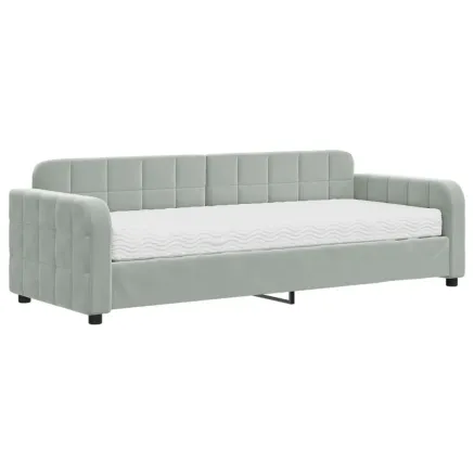 Lit de jour avec matelas gris clair 80x200 cm velours 2