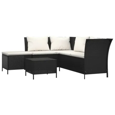 Salon de jardin 4 pcs avec coussins Noir Résine tressée 2
