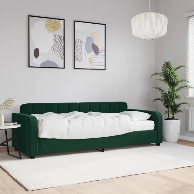 Lit de jour avec matelas vert foncé 80x200 cm velours