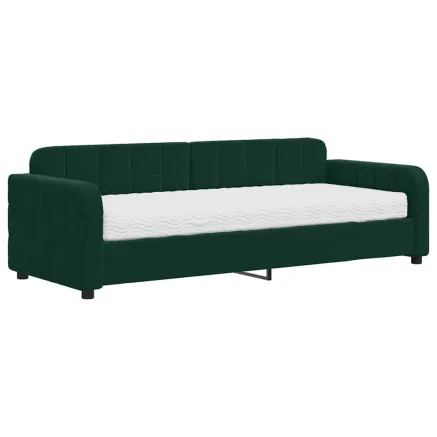 Lit de jour avec matelas vert foncé 80x200 cm velours 2