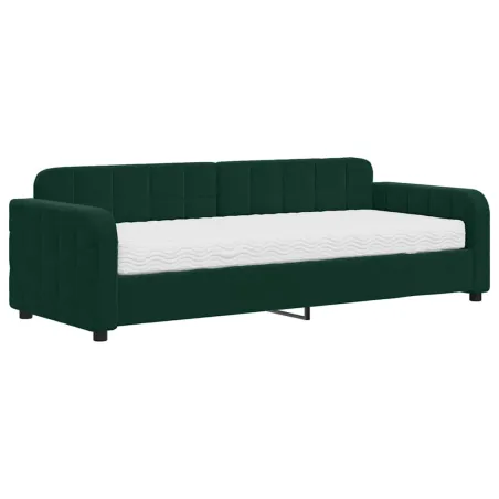 Lit de jour avec matelas vert foncé 80x200 cm velours