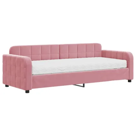 Lit de jour avec matelas rose 80x200 cm velours 2