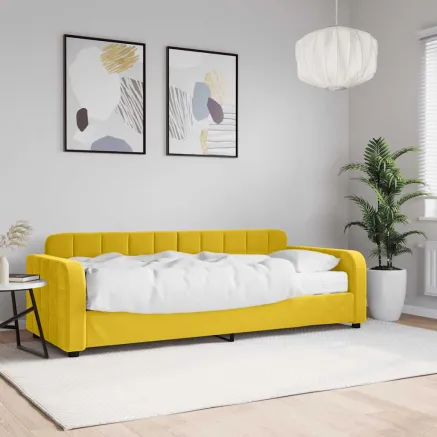 Lit de jour avec matelas jaune 80x200 cm velours