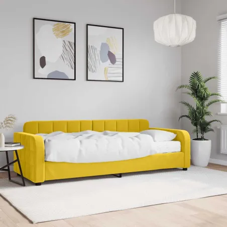 Lit de jour avec matelas jaune 80x200 cm velours