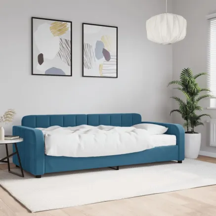 Lit de jour avec matelas bleu 90x200 cm velours