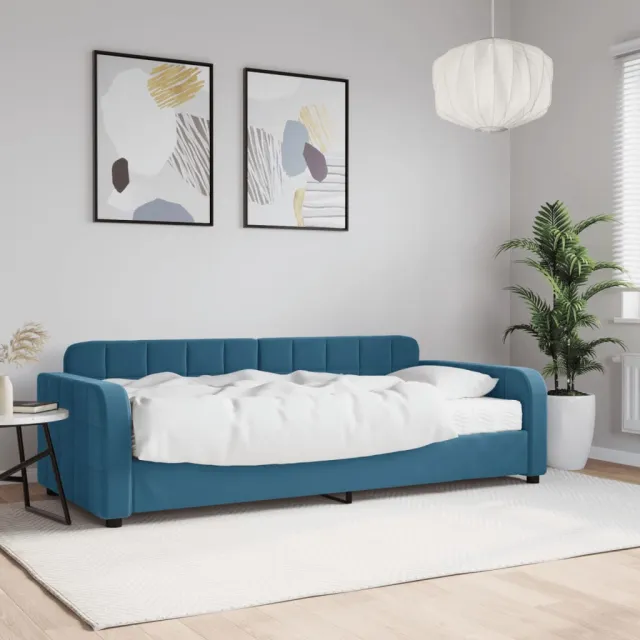 Lit de jour avec matelas bleu 90x200 cm velours