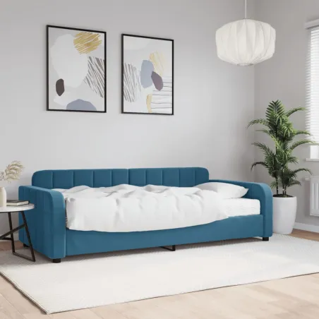 Lit de jour avec matelas bleu 90x200 cm velours
