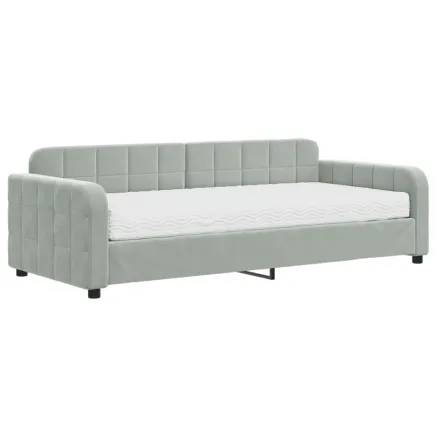 Lit de jour avec matelas gris clair 90x200 cm velours 2