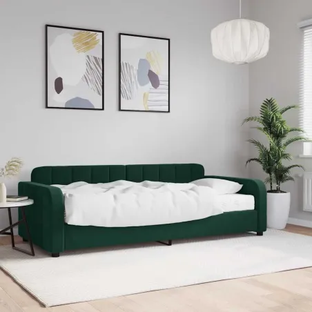 Lit de jour avec matelas vert foncé 90x200 cm velours