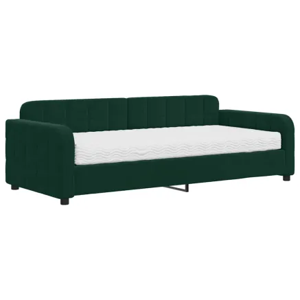 Lit de jour avec matelas vert foncé 90x200 cm velours 2