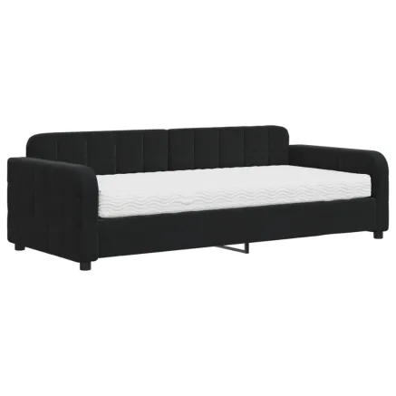 Lit de jour avec matelas noir 90x200 cm velours 2