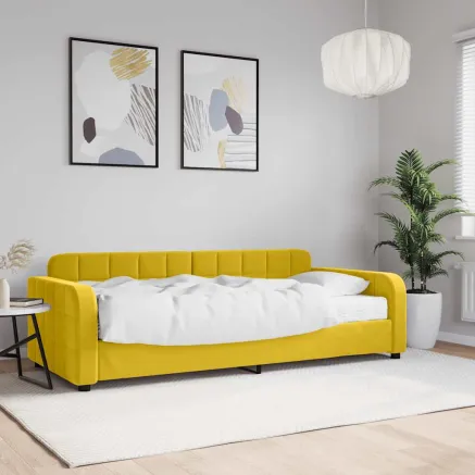 Lit de jour avec matelas jaune 90x200 cm velours