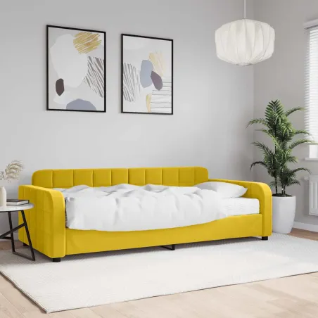 Lit de jour avec matelas jaune 90x200 cm velours