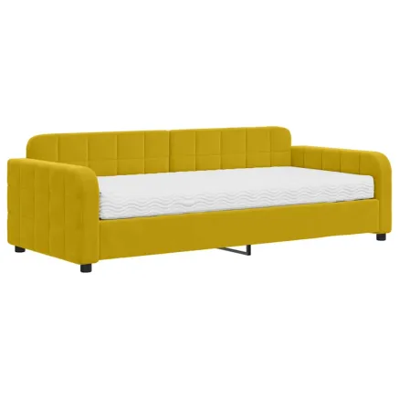 Lit de jour avec matelas jaune 90x200 cm velours 2