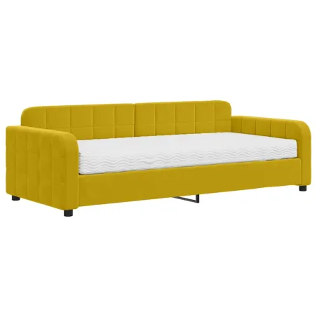 Lit de jour avec matelas jaune 90x200 cm velours