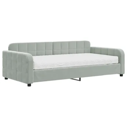 Lit de jour avec matelas gris clair 100x200 cm velours 2