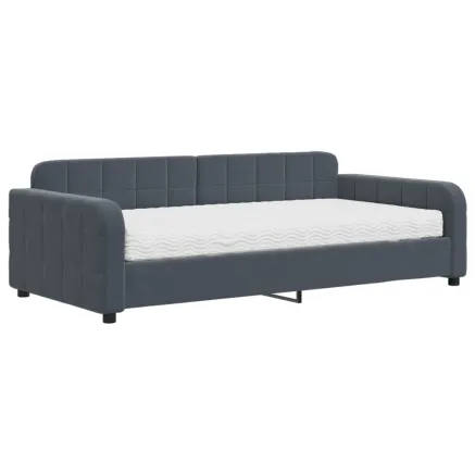 Lit de jour avec matelas gris foncé 100x200 cm velours 2