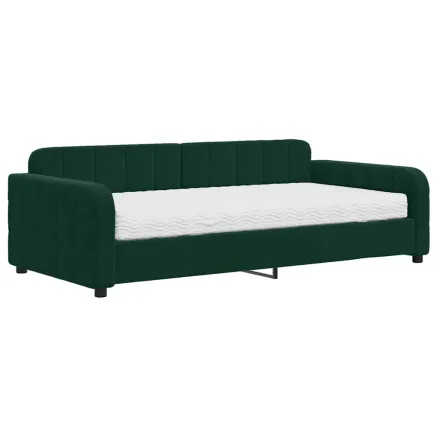 Lit de jour avec matelas vert foncé 100x200 cm velours 2