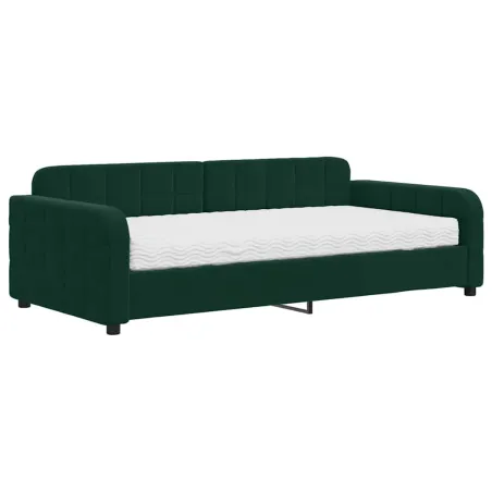 Lit de jour avec matelas vert foncé 100x200 cm velours