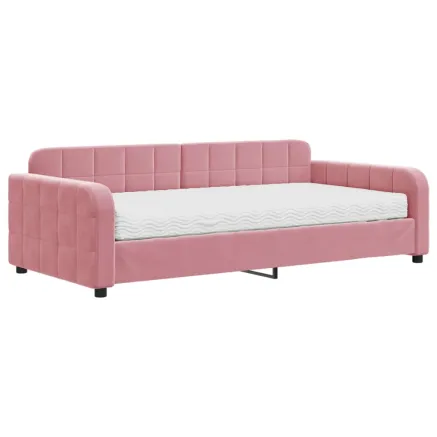 Lit de jour avec matelas rose 100x200 cm velours 2