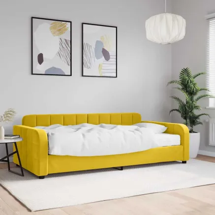 Lit de jour avec matelas jaune 100x200 cm velours