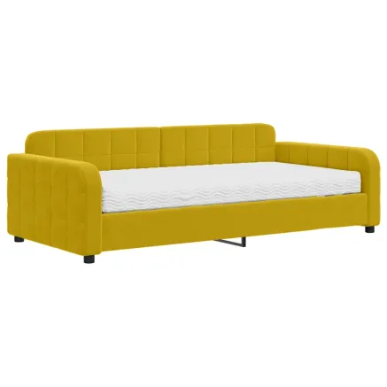 Lit de jour avec matelas jaune 100x200 cm velours 2