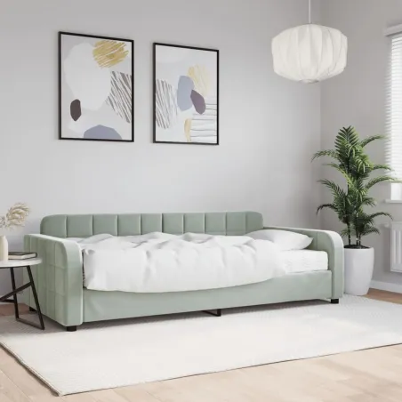 Lit de jour avec matelas gris clair 90x190 cm velours