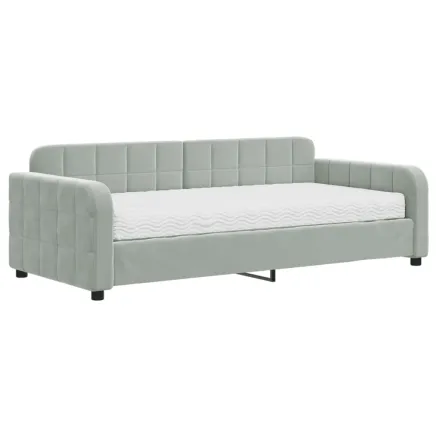 Lit de jour avec matelas gris clair 90x190 cm velours 2