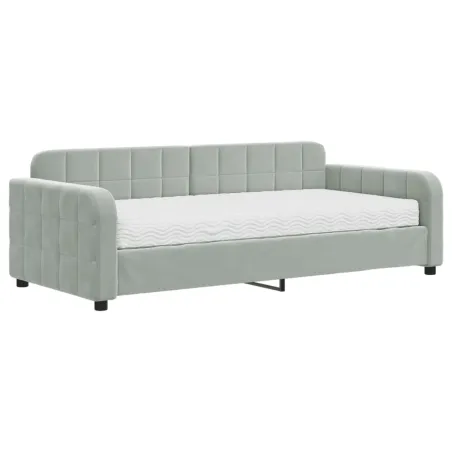 Lit de jour avec matelas gris clair 90x190 cm velours