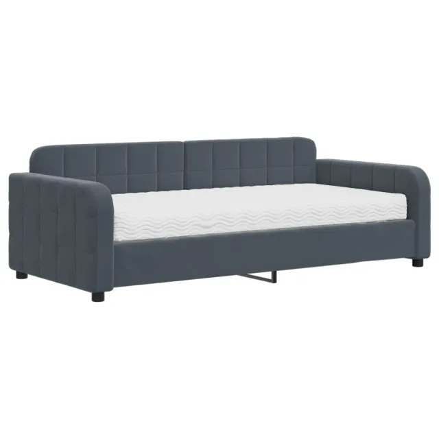 Lit de jour avec matelas gris foncé 90x190 cm velours