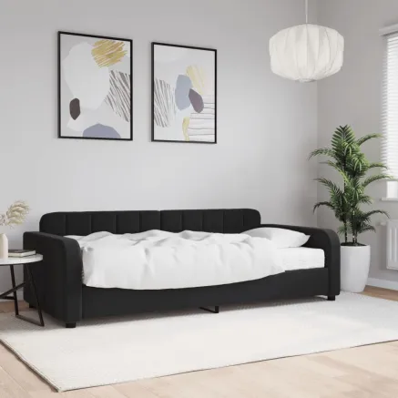 Lit de jour avec matelas noir 90x190 cm velours