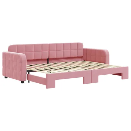 Lit de jour avec gigogne sans matelas rose 80x200 cm 2