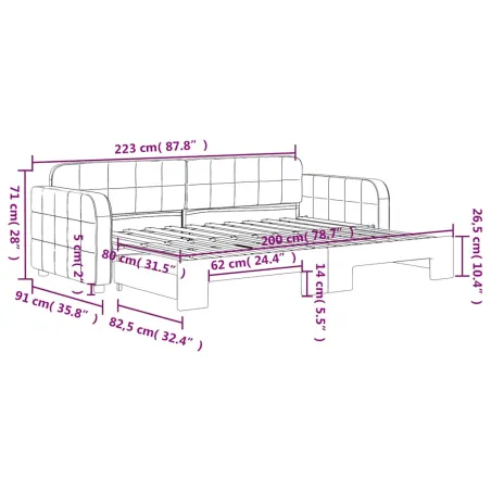 Lit de jour avec lit gigogne jaune 80x200 cm velours
