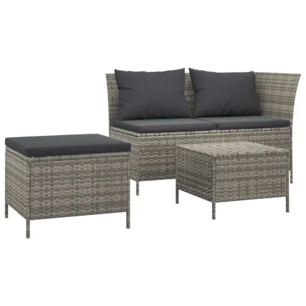 Salon de jardin 3 pcs avec coussins Gris Résine tressée 2