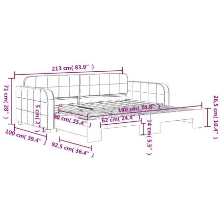 Lit de jour avec lit gigogne noir 90x190 cm velours